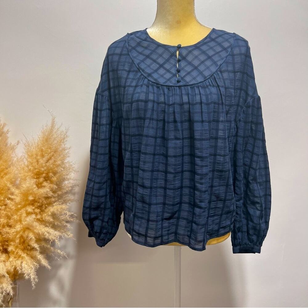 & Other Stories Atelier Plaid Balloon-Sleeve Peasant Top Size 6 NWOT